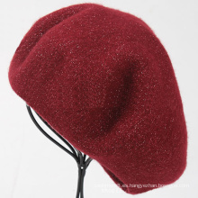 Las señoras de las señoras de lana cálido angora invierno lúrex hilado metálico otoño primavera gorra sombrero boina (HW807)